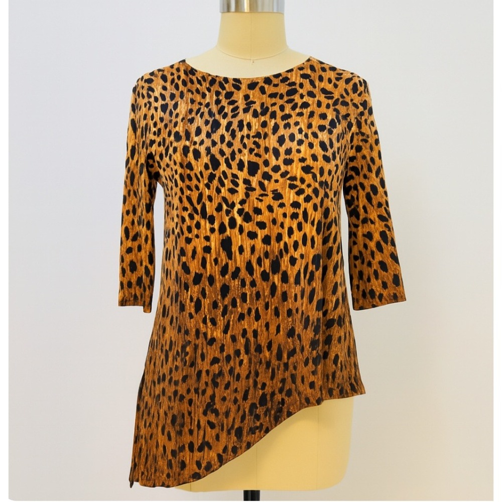 Travelers Collection by Chicos Top Cheetah Print Leopard Ombre Asymmetric Size M